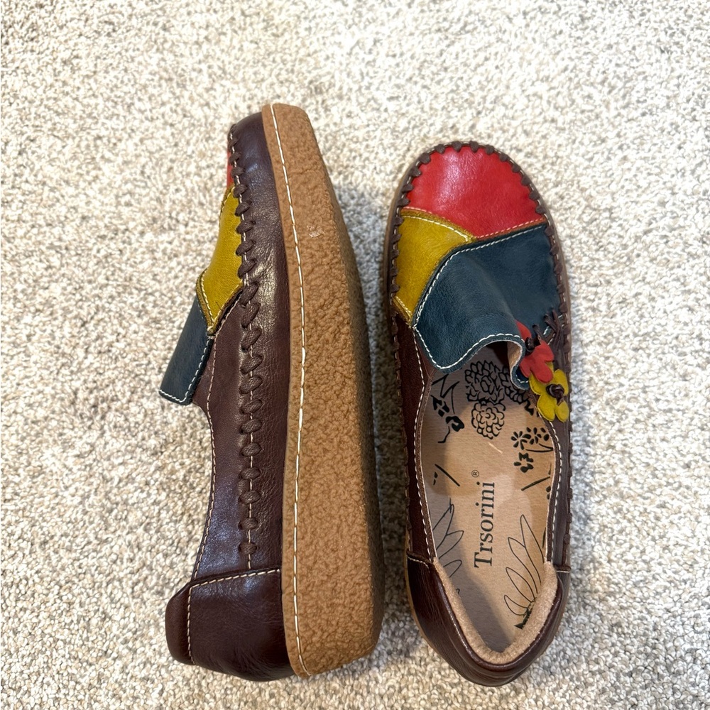 Nwot Trsorini Multicolor Patchwork Stitching Leat… - image 3